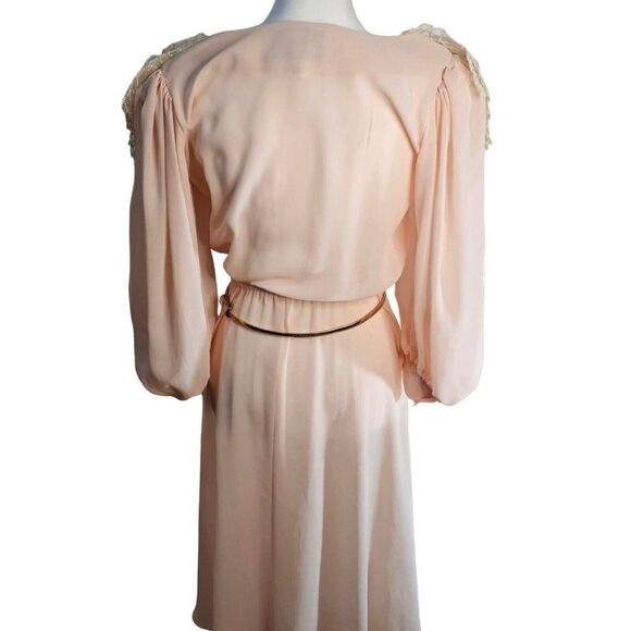 Vintage 80s Miss Ashlee Dress Womens Size Small Peach Chiffon Victorian Romantic - Picture 9 of 11